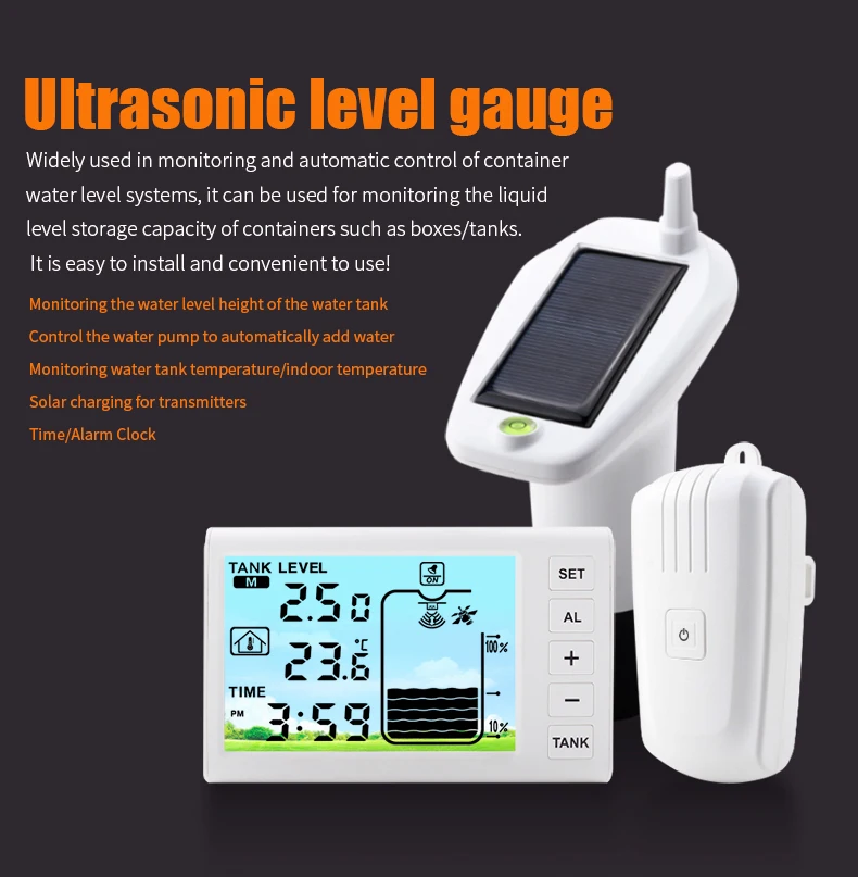 Ultrasonic Level Level Sensor Water Tank Liquid Depth Level Meter Sensor with Temperature Display Automatic Water Addition