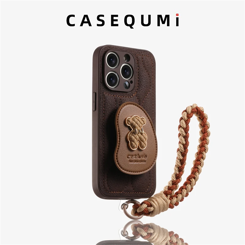 

[With Lanyard] Dark Brown Diamond Bear for Apple 16 Phone Case New for iphone16pro Silicone Wrestling Pro/Pro Max Applicable