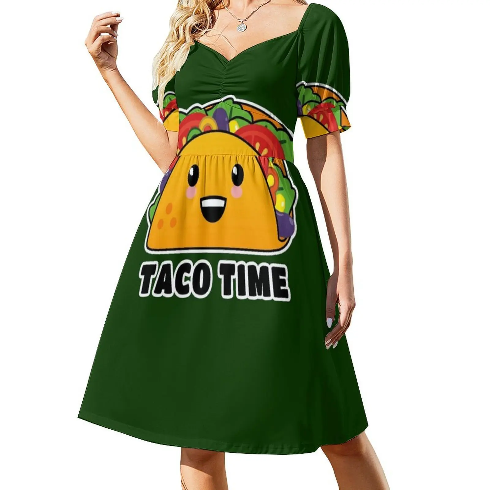 تاكو الوقت! فستان Yummy Kawaii Taco ذو فتحة عنق على شكل قلب فستان أنيق للحفلات الصيفية للنساء Taco Tacos Kawaii Taco Kawaii Food