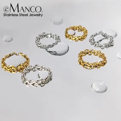 eManco Personalized Genderless Stainless Steel Oval Chain Ring Faceted Effect Jewelry