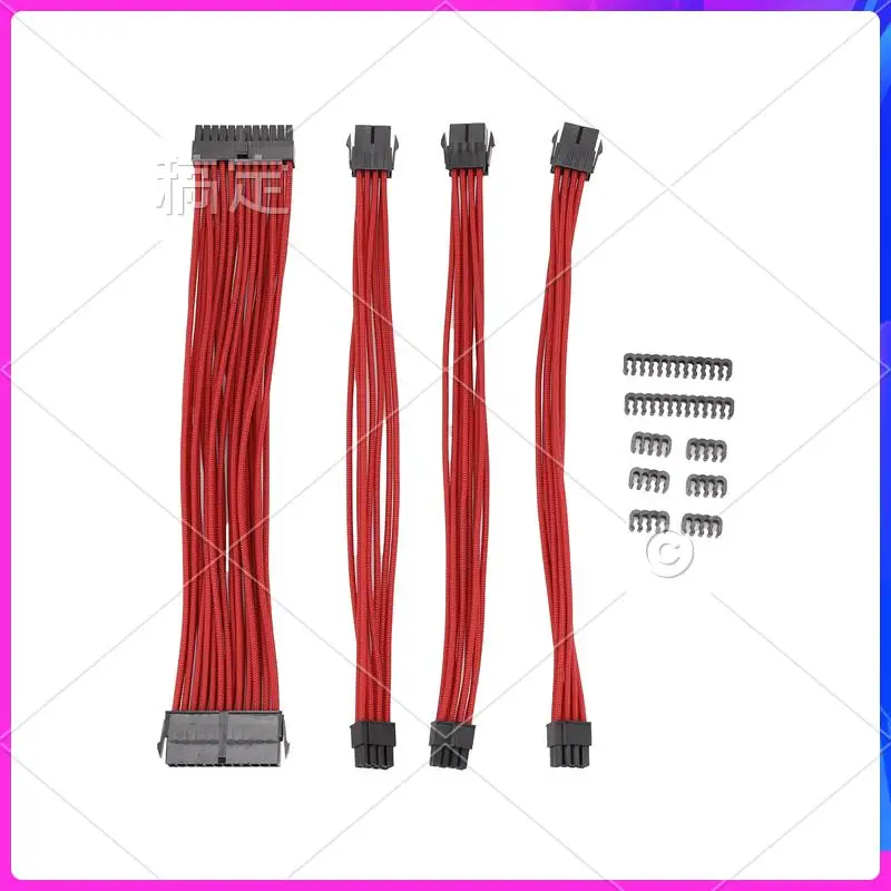 مجموعة كابل تمديد مضفر AP-9 بوصة كابل تمديد أساسي لمشط علبة الكمبيوتر متضمن ATX 24 Pin PCIE 6 + 2Pin CPU 4 + 4Pin أحمر