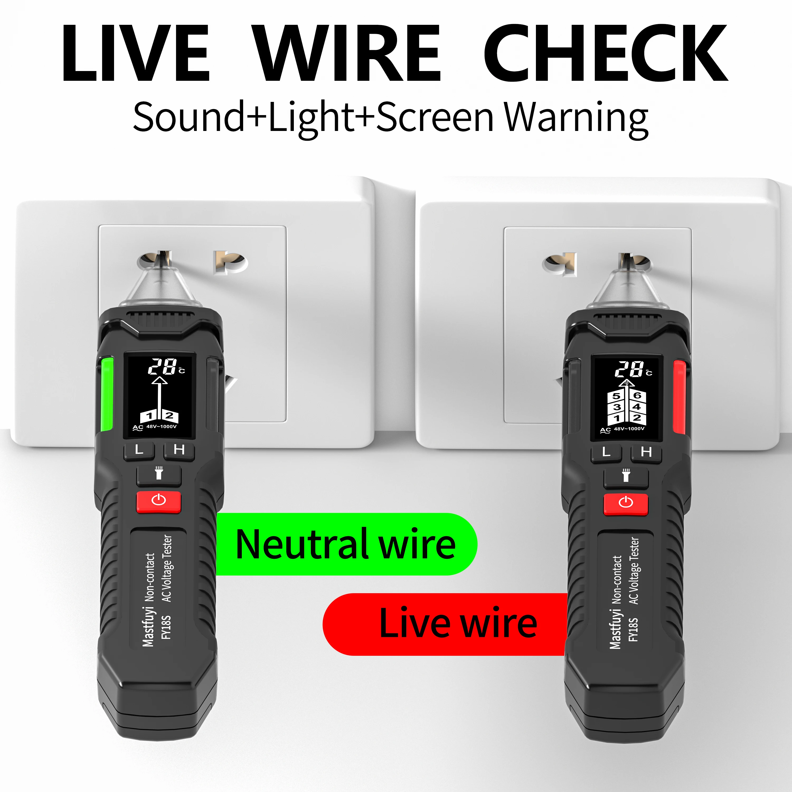 MASTFUYI Non-Contact Voltage Tester 12-1000V AC Voltage Checker Pen Smart Circuit Inspection Tool Ambient Temperature Detector