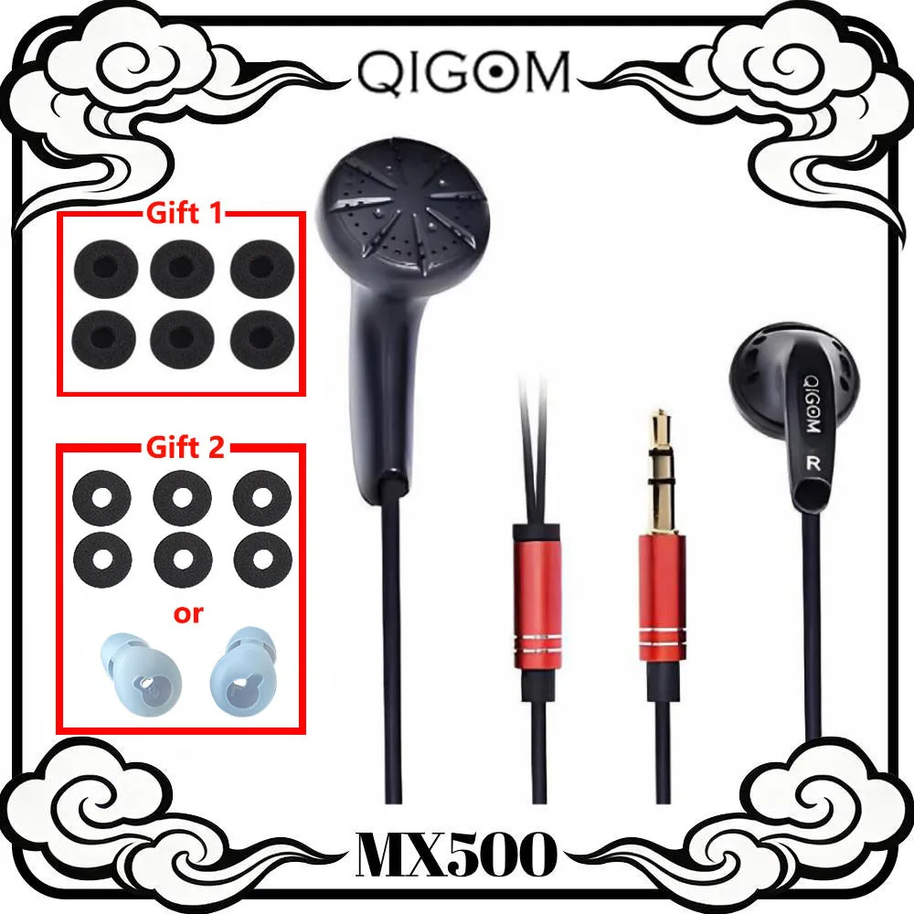 QIGOM MX500 Bass HIFI Earphone Wired Flathead Earbuds Headset 109dB 32Ω 15.4MM Dynamic Earphones 1% Distortion Earphones