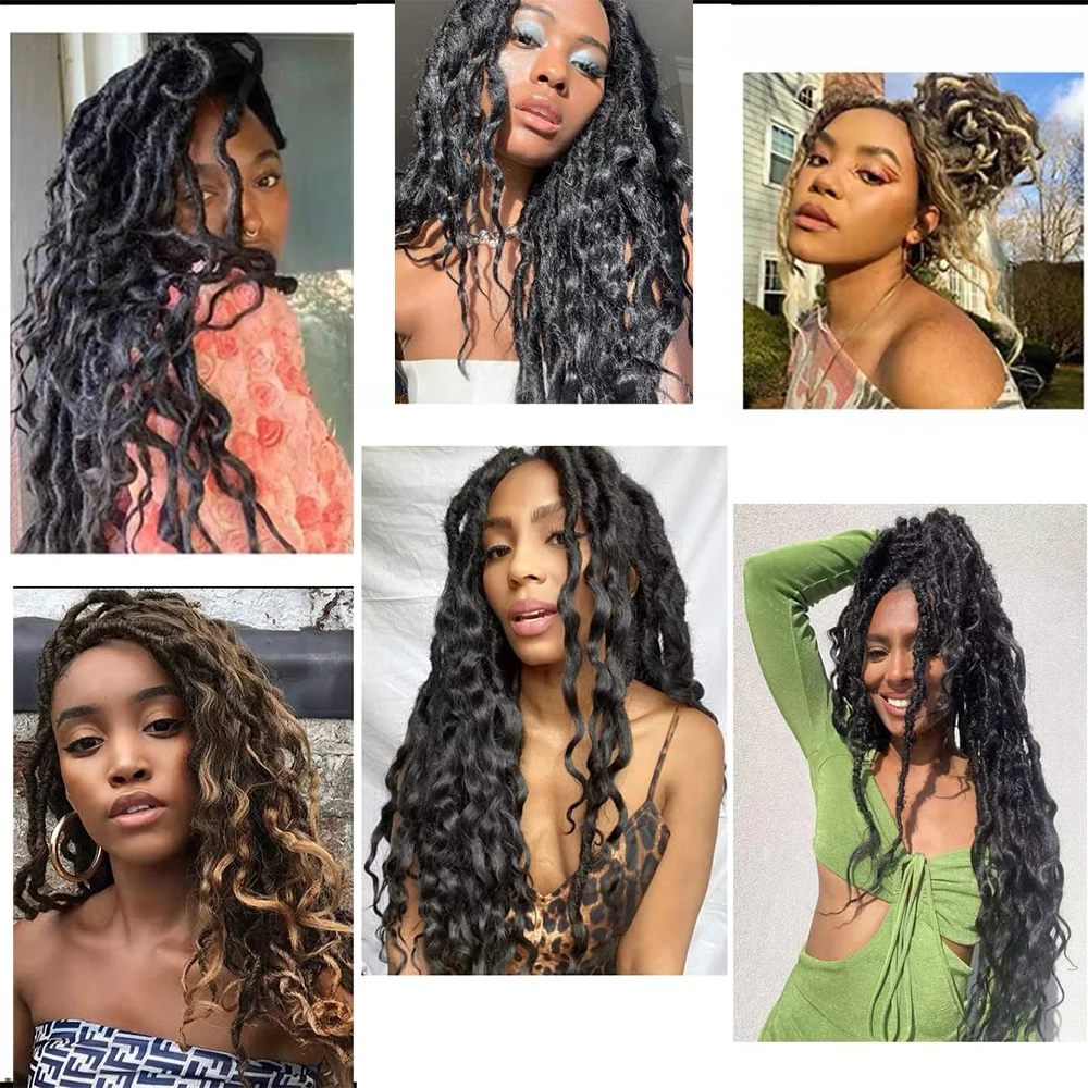 Extensions de Cheveux Synthétiques au Crochet Faux Locs, Dreadlock Doux avec sulfExtrémités Bouclées Profondes, Déesse