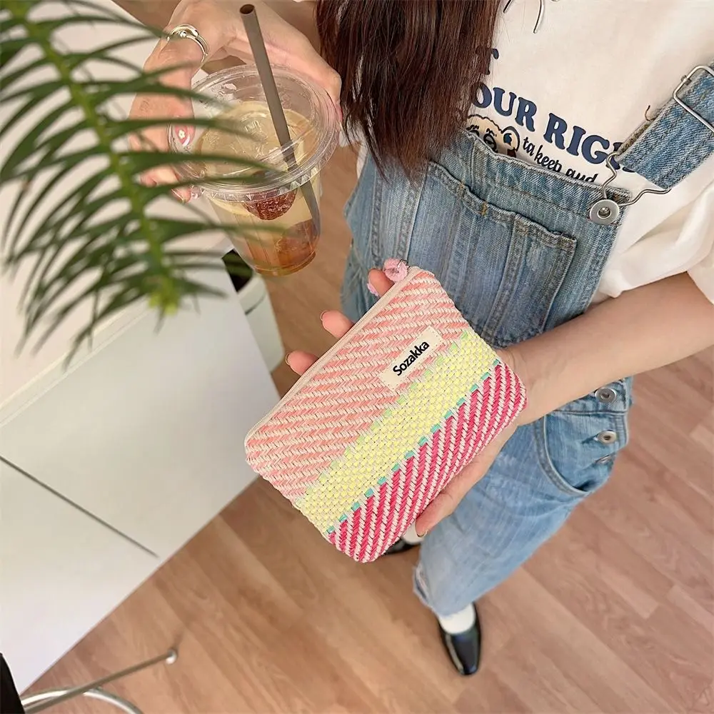 Japanese Large Capacity Lattice Cosmetic Bag Korean Style Colorful Cute Storage Bag with Zipper Portable Makeup Bag Travel