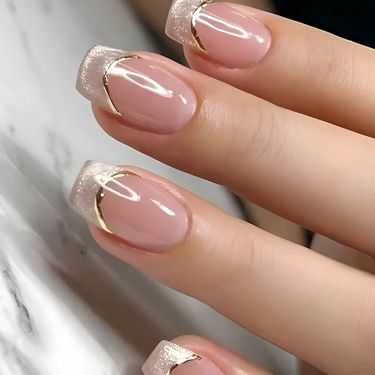 

24Pcs Fake Nails Set Pink Gradient French Tips with Cat-Eye Starry Sky Design Oval-Shaped Press-On Nails Perfect Gift for Girls