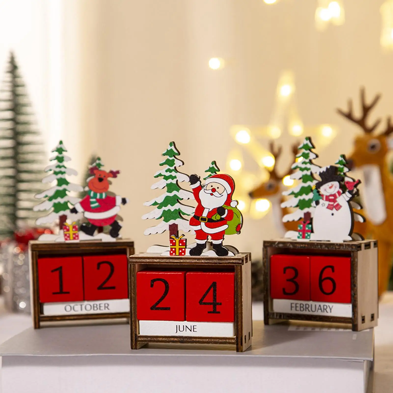 Christmas Countdown Blocks Santa Claus Reindeer Snowman Signs Wooden Blocks Christmas Countdown Advent Calendar Party Table