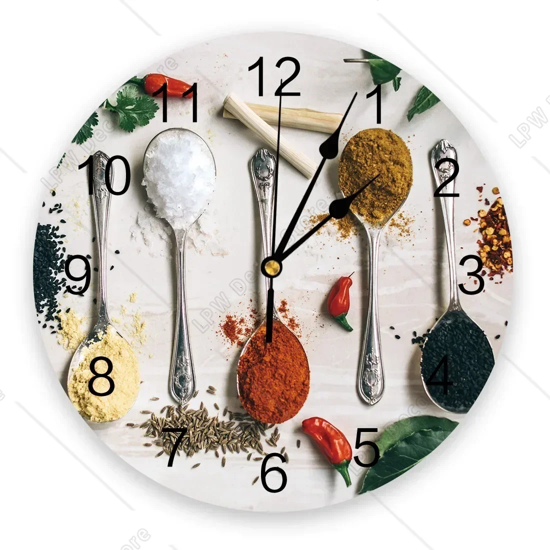 Spoon Seasoning Wall Clocks Brief Design Silent Home Cafe Office Wall Decor Clocks for Kitchen  Art Large Clocks 25cm