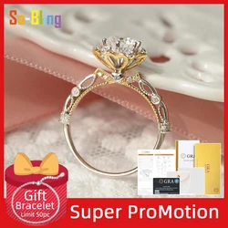 So-Bling 1ct 6.5mm Moissanite Rings D VVS1 with Gra Certificate 925 Sterling Silver Engagement Wedding Ring for Women Jewelry