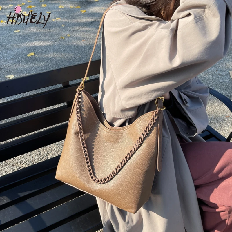 

Новое поступление 2024 года, большая вместительная сумка через плечо, винтажные дорожные сумки под мышками для женщин, повседневная сумка-тоут высокого качества с цепочкой