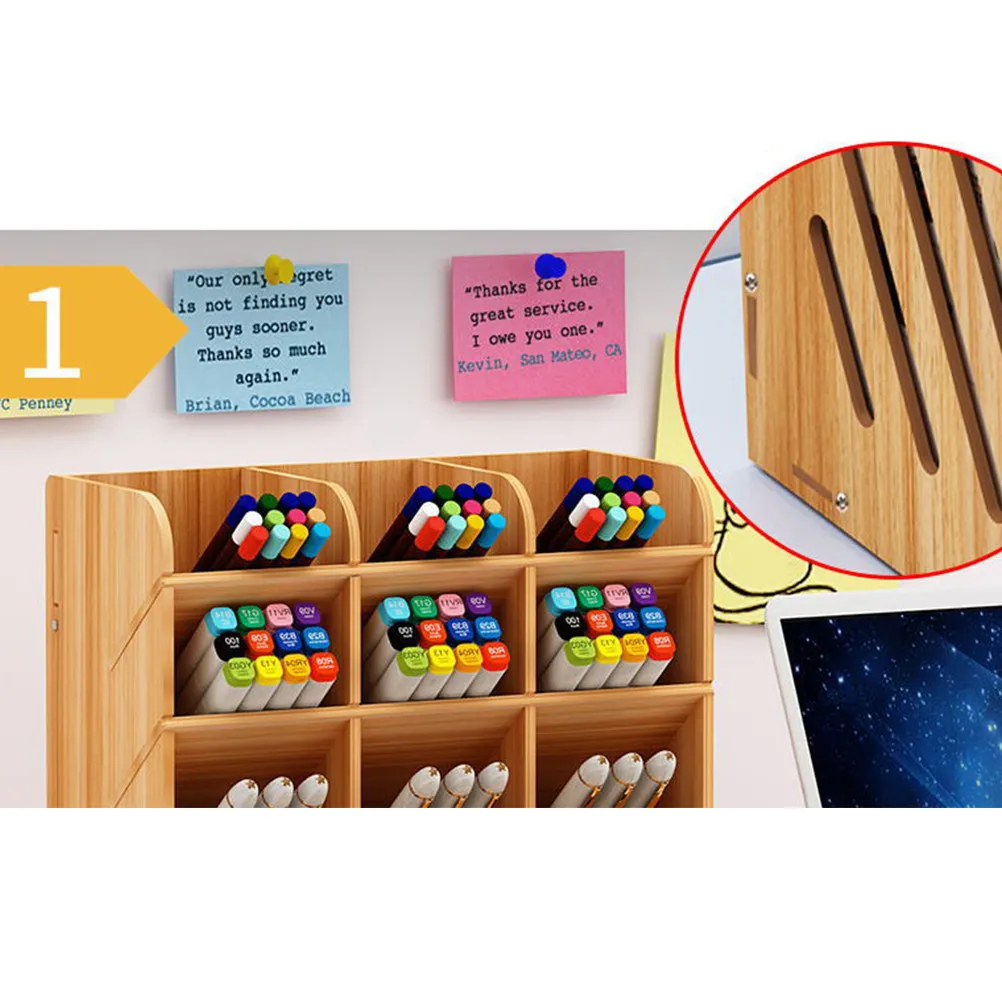 Eco Friendly Solid Wood Desk Organizer Multi Section Pen Storage Shelf Compact Design for Clutter Free Workspace Cherry Finish