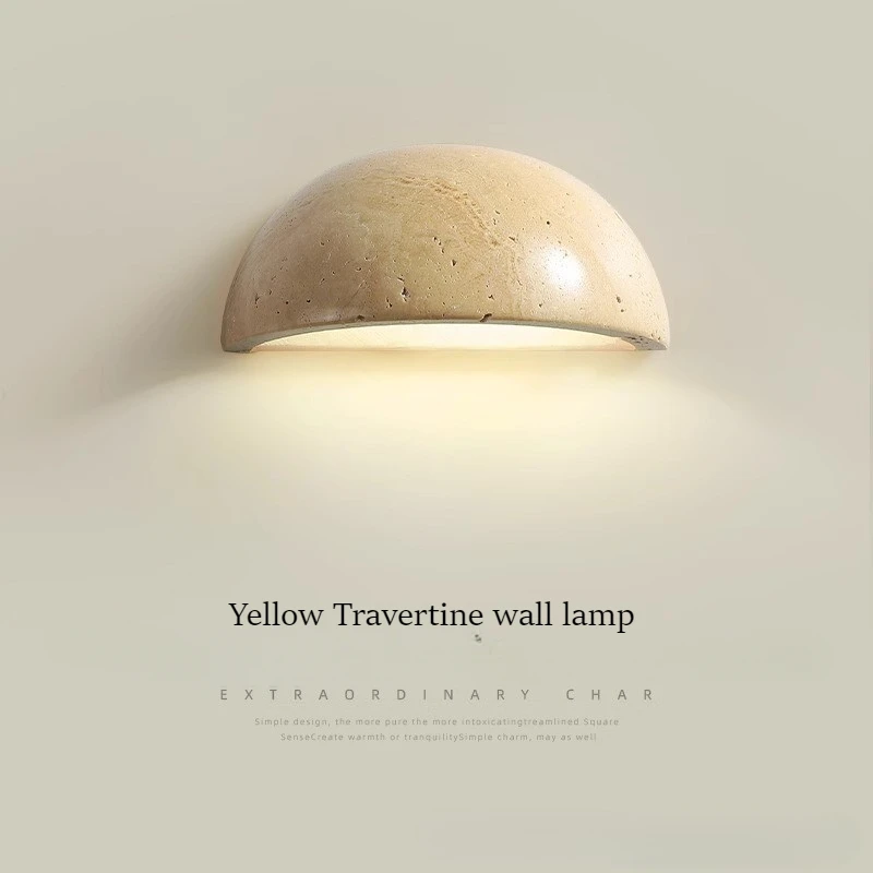 

Yellow marble wall lamp Retro Wabi Sabi Style Nordic Simple Design Sense half round Living Room Corridor Bracket Light