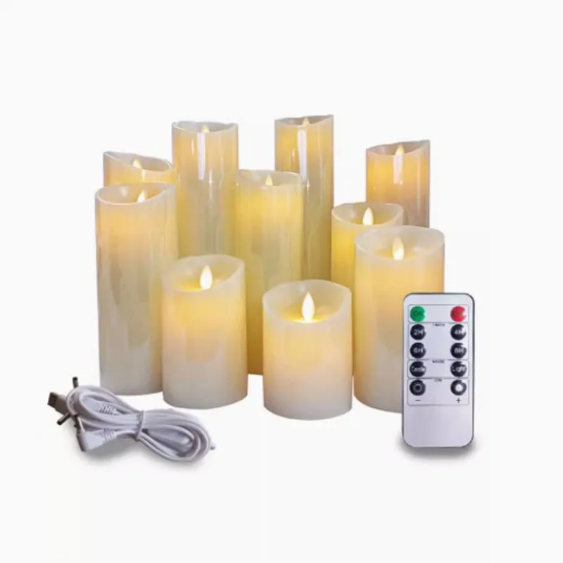 LED Rechargeable Flameless Moving Wick Candles With Remote Control Realistic Christmas Church Wedding Fake Electronic Candle