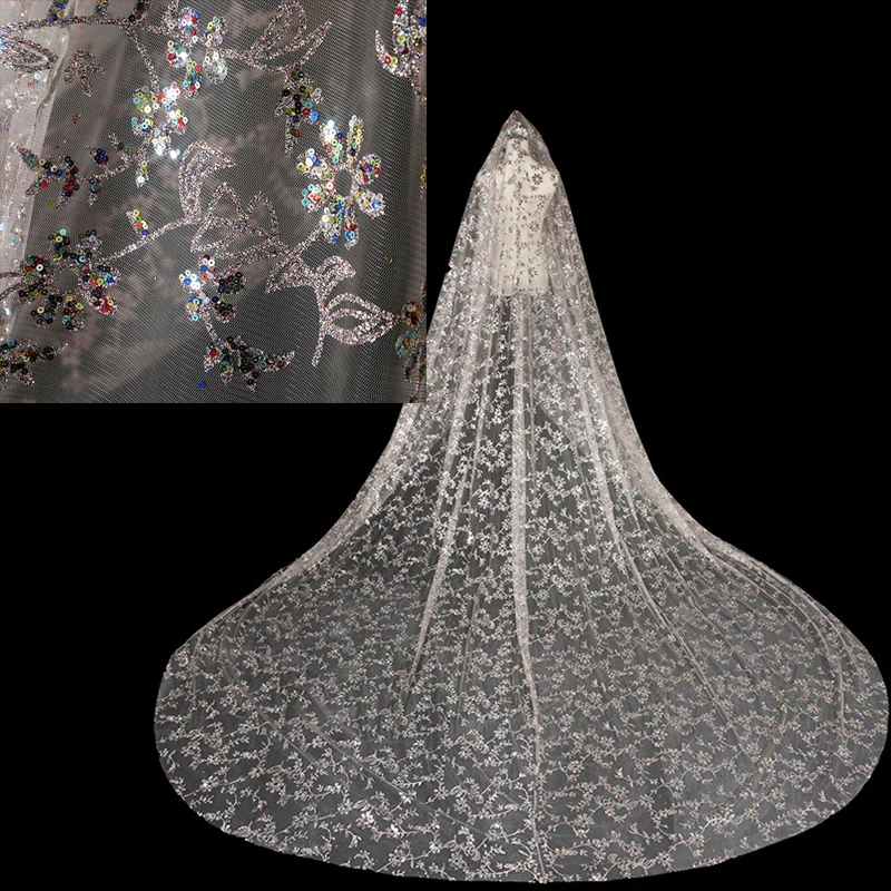 

2024 Master Craftsmanship Sparkly Bridal Wedding Veils Long Cathedral Sequined Beads 350cm Marriage Bride Veil Accessories