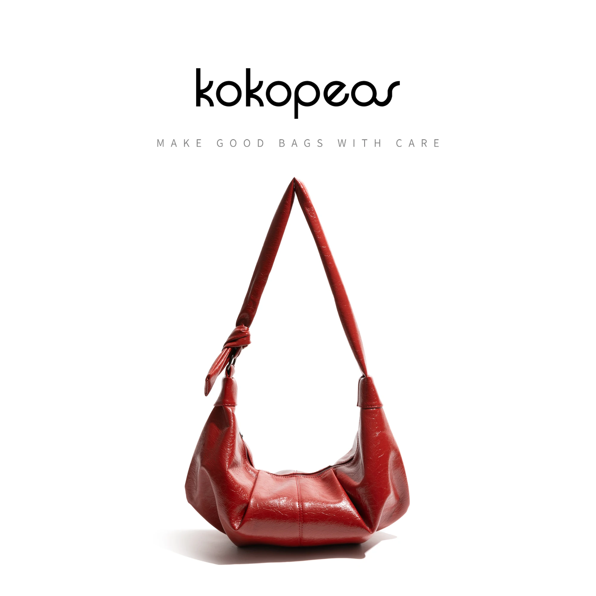 

KOKOPEAS Oil Wax Leather Dumpling Hobos Shoulder Bag Solid Color Simple Fashion Strap Knot Phone Purse Ladies Crossbody Bag