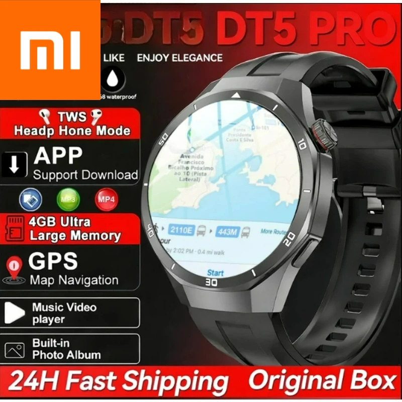 

Xiaomi 2025 Новые часы GT5 Pro с памятью, умные часы для мужчин, воспроизведение видео, GPS, приложение для загрузки, спортивные водонепроницаемые часы для наушников с вызовом, браслет