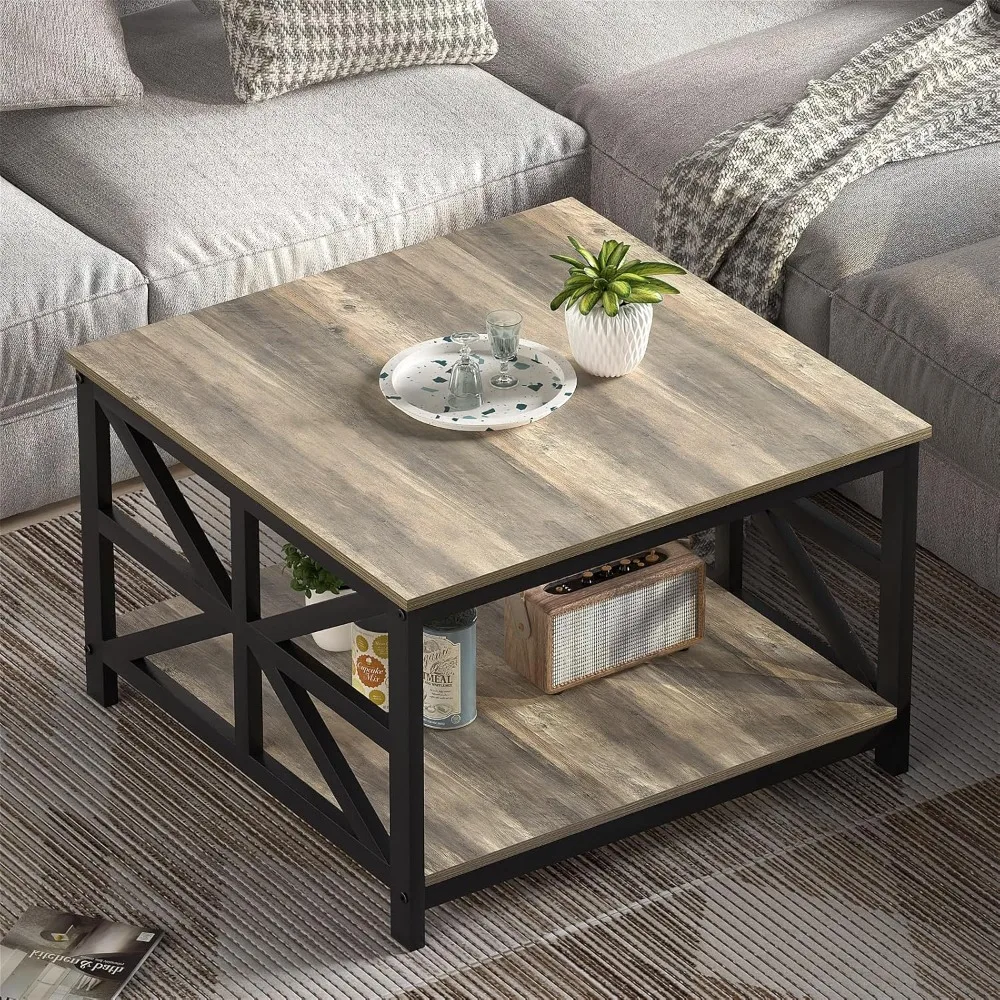 Coffee Table with Storage for Living Room, Small Square Center Tables with Seamless One-Piece Tabletop Farmhouse Style