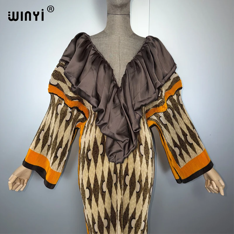 WINYI-caftán plisado elástico ajustado a la moda, vestido de fiesta sexy con escote en v profundo, Abaya musulmana para mujer, ropa de playa para cubrir, abaya de lujo de Dubái