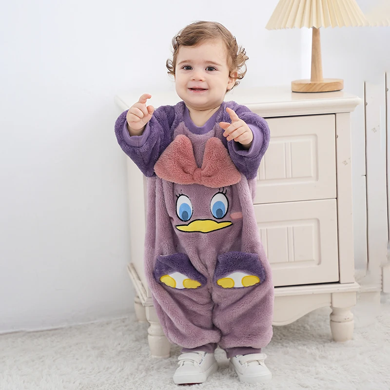 

Lovely Duck Newborn Baby Girl Clothes Romper Winter Soft Warm Toddler Jumpsuit Cartoon Plush Kids Infant Pajamas Overalls Suit