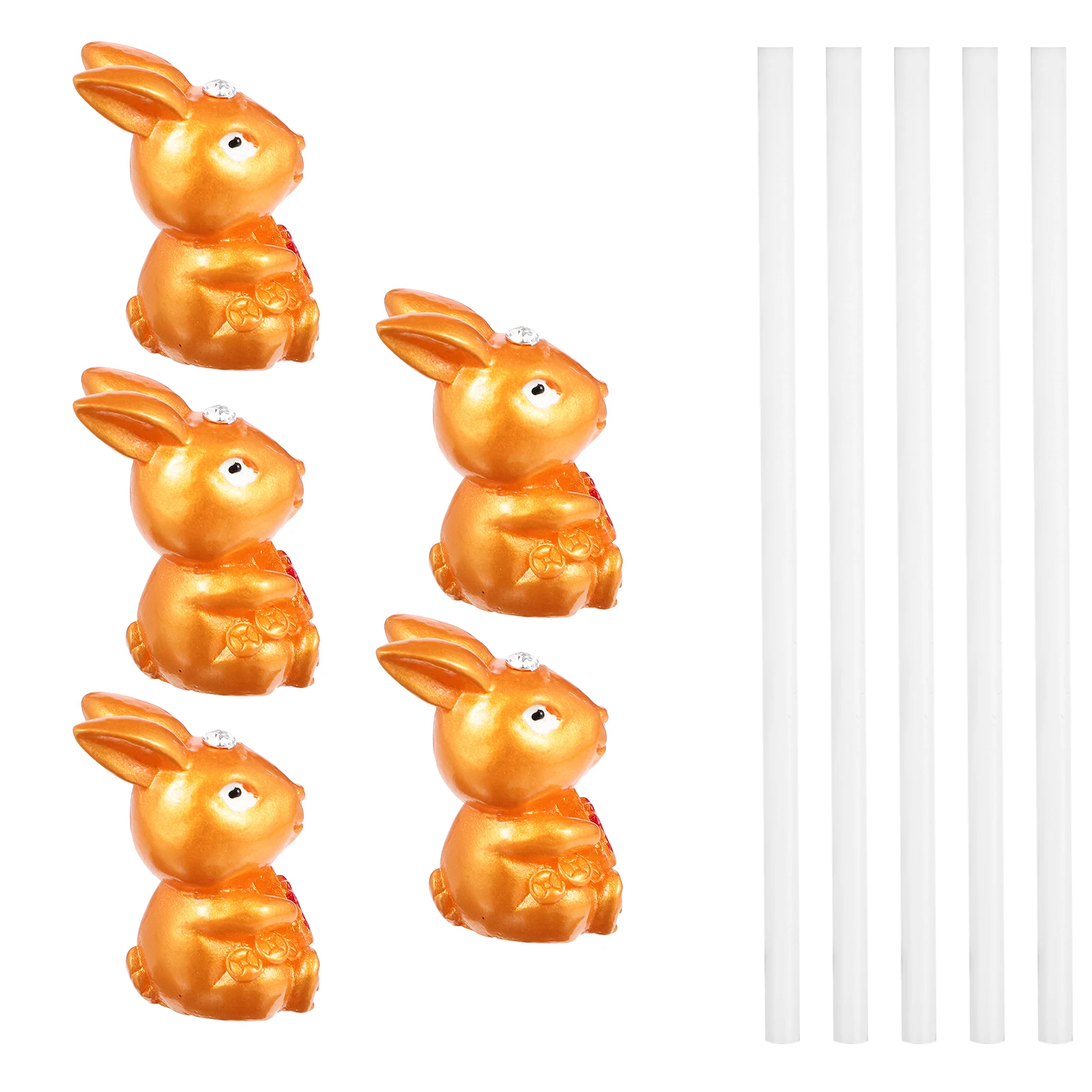 

5 Pcs Decoration Golden Rabbit Holding Yuanbao Plugin Decorations Lunar New Year Cupcake Toppers Household Bunny