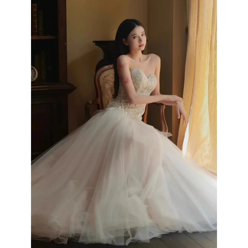 Wedding dress2024new bridal fishtail tube top light wedding dress high-grade looked wedding dress design sense