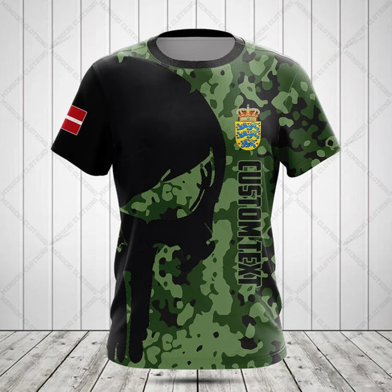 

Летние камуфляжные футболки с флагом Дании по индивидуальному заказу, мужские модные повседневные уличные топы с круглым вырезом и короткими рукавами с рисунком черепа
