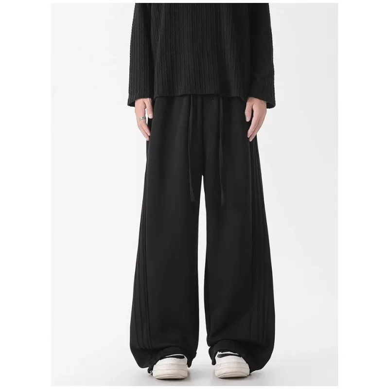 بنطال رياضي كاجوال بطيات من الجانب الأمريكي للرجال، بنطال رياضي مستقيم مخملي بسيط بلون سادة من العلامة التجارية العصرية #2