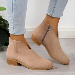 Women Booties Autumn Suede Boots Women Fashion Size 43 Platform Boots Side Zipper Heeled Ankle Boots Botas De Mujer