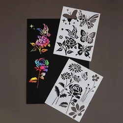 Pochoirs créatifs en plastique pour scrapbooking et journal, motif floral, papillon, cuir chevelu, fleur esthétique, peinture, modèle de meubles, 5 pièces
