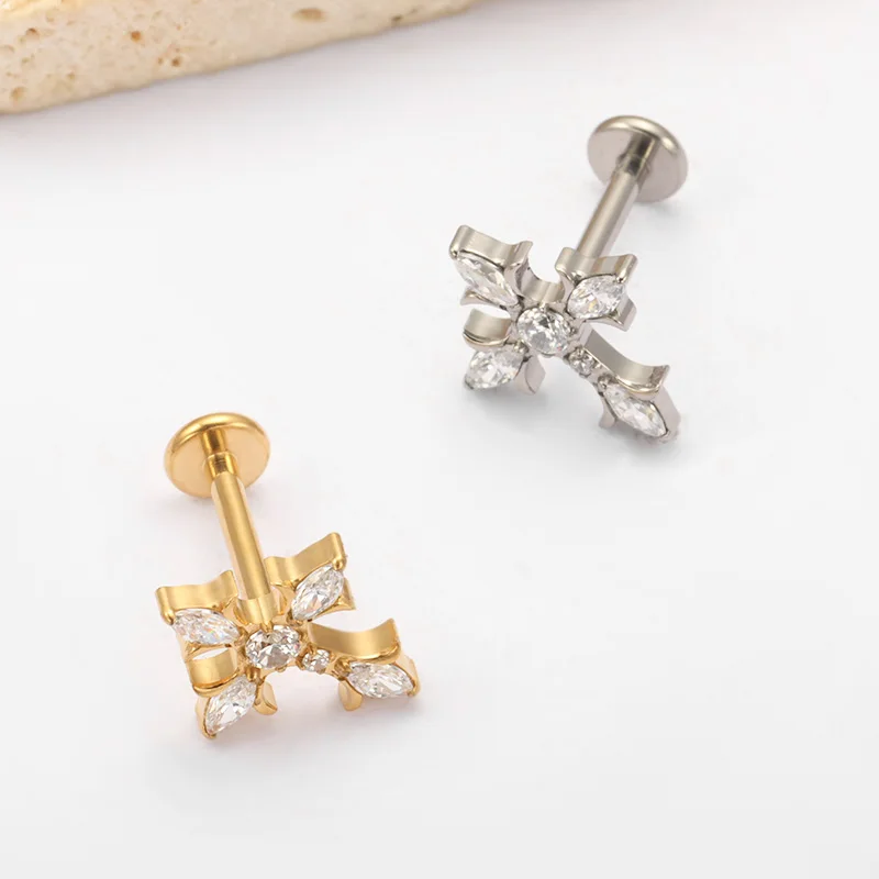 ASTM F136 التيتانيوم ماركيز الصليب مختبر ثقب القوطية الشرير الفص الأذن ترصيع شقة الداخلية الموضوع Labret الأنف ترصيع الشفاه ترصيع