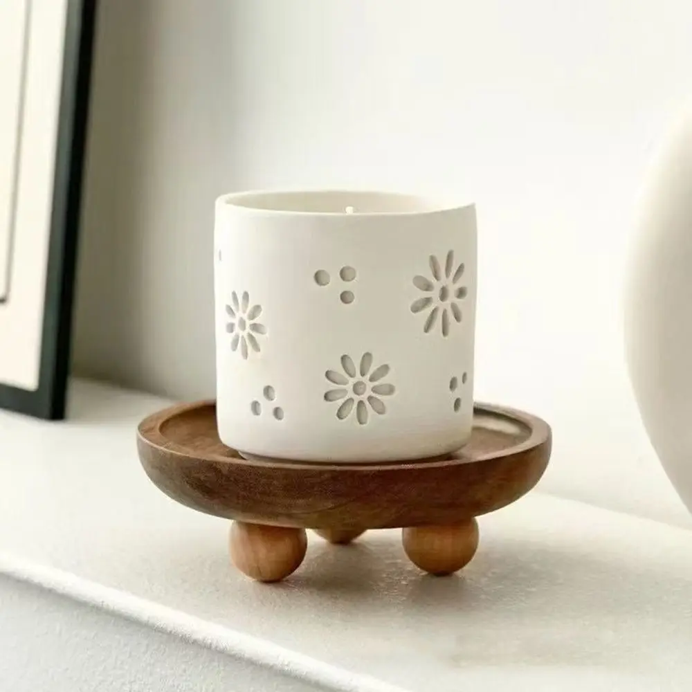 صواني عرض المجوهرات البنية الخشبية المستديرة البيضاوية الخشبية حامل سطح المكتب زخرفة العطور المنظم شمعة تخزين الرف