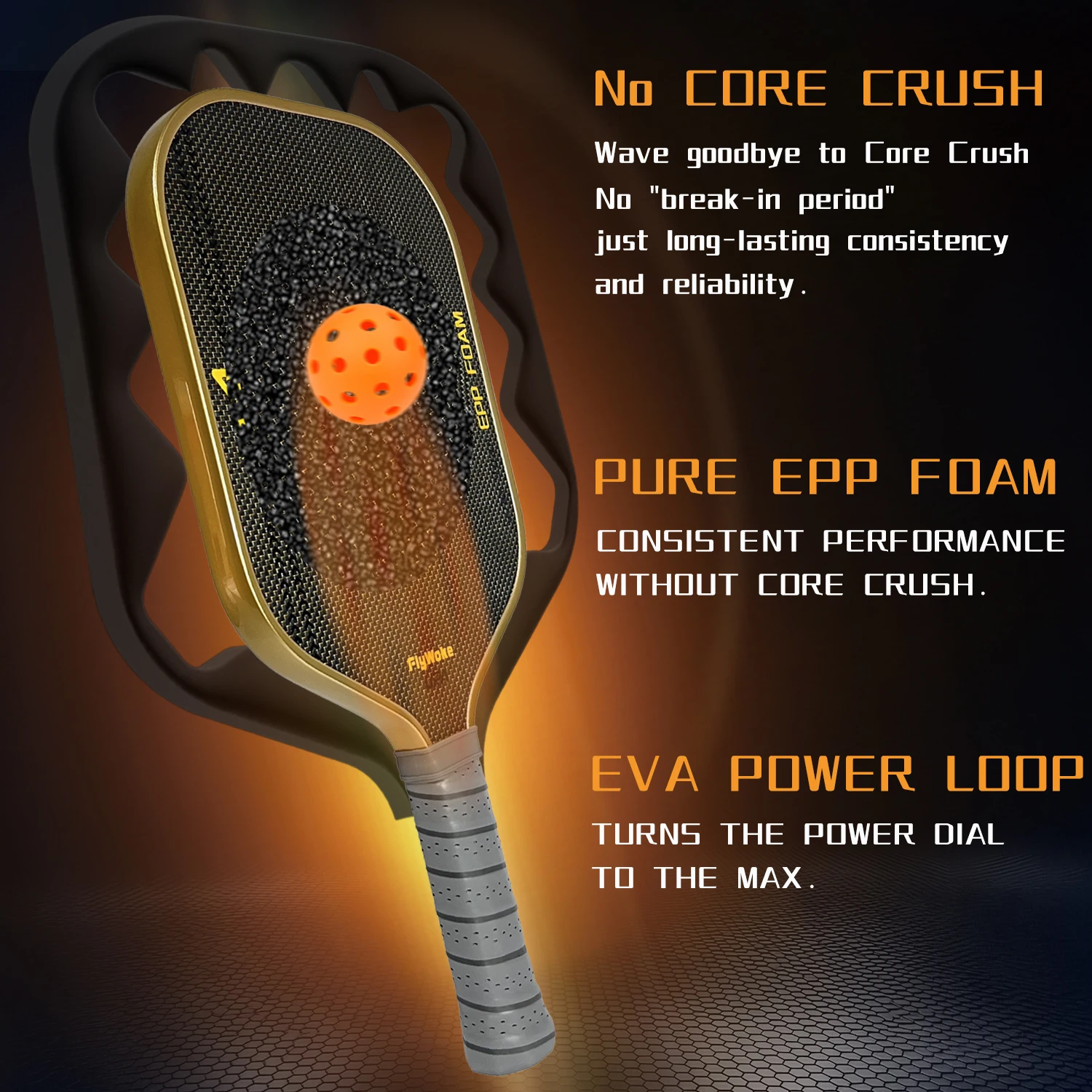 FlyWoke GEN6 Professional Pickleball Paddle with EPP EVA Core Titanium Thread Carbon Fiber Texture Matte Finish for Competition