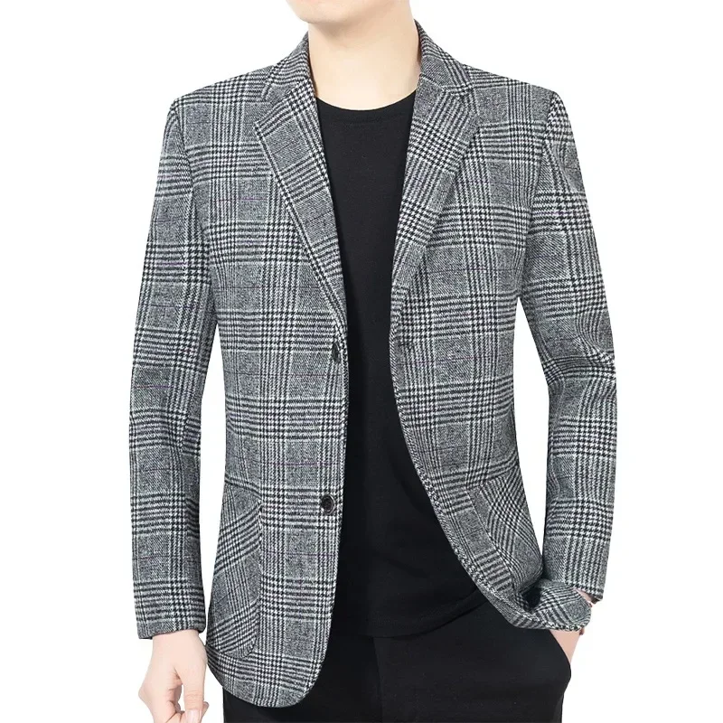 New Spring Autumn Men Formal Wear Plaid Blazers Jackets Business Casual Suits Jackets Quality Male Slim Fit Blazers Size 4XL