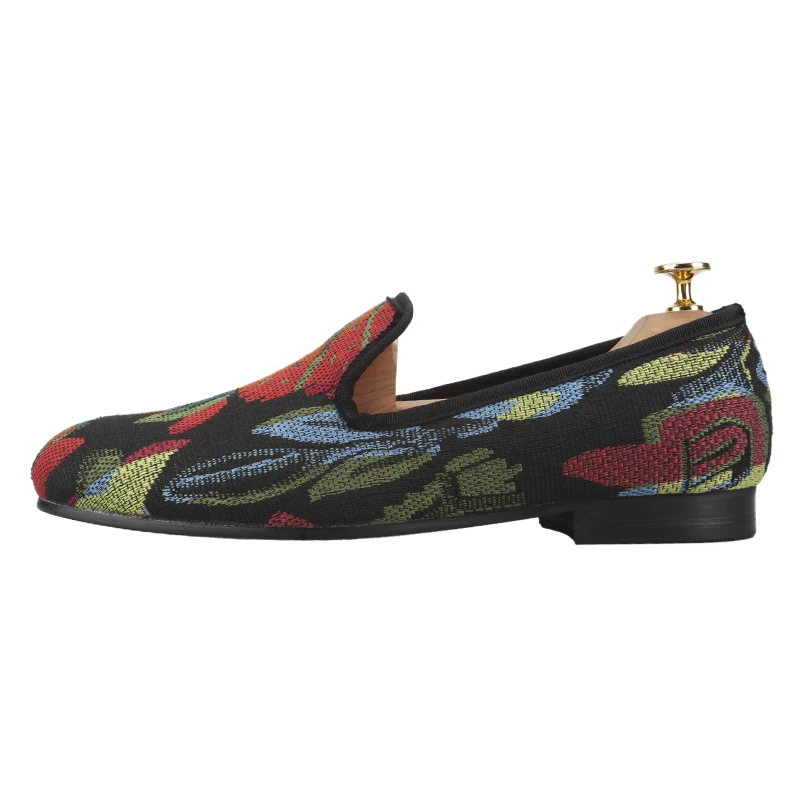 Piergitar 2025 New Mixed Colors Abstract Flowers Tweed Slip-On Loafers British Style Handmade Men's Smoking Slippers Plus Size