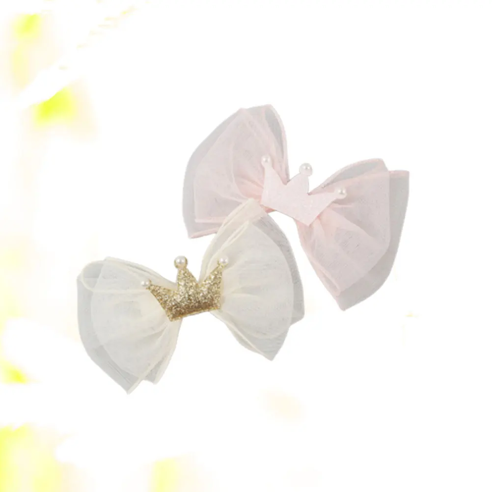 قطعتان من مشابك فيونكات شعر التاج للفتيات بعقدة على شكل فيونكة باللون البيج والوردي بتصميم فريد من نوعه ومشابك شعر هدية عيد ميلاد للأطفال