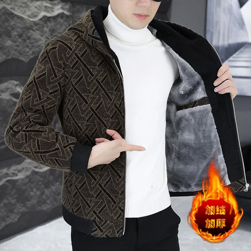 Men's Winter Fleece-lined Thickened Cropped Woolen Overcoat Casual Stylish Warm Hood Jacket Windbreaker For Men