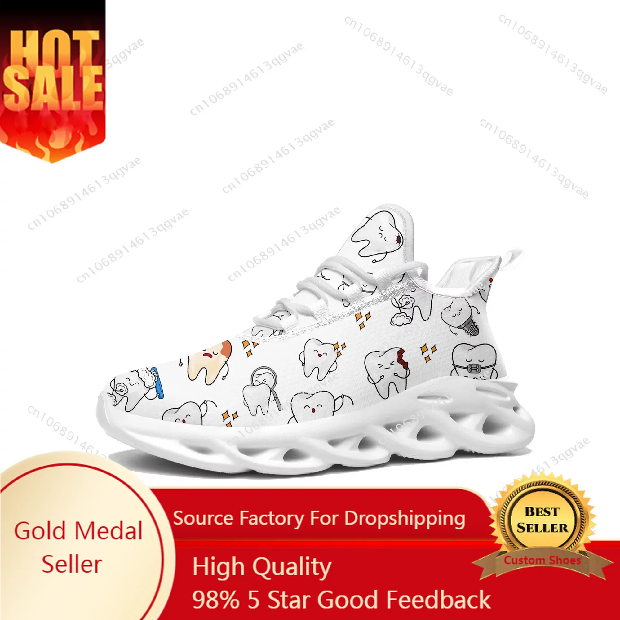 

Tooth Dentist Cartoon Flats Sneakers Mens Womens Sports Running High Quality Sneaker Lace Up Mesh Footwear Tailor-made Shoe