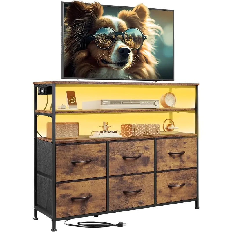 Led Dresser TV Stand for 45 Inch TV, Entertainment Center with LED Lights and Power Outlet, Drawer Dressers