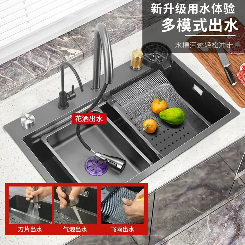 for Feiyu Large Single Kitchen Sink Stainless Steel Thickened Nano Invisible Handmade Dishwasher Vegetable Basin Split