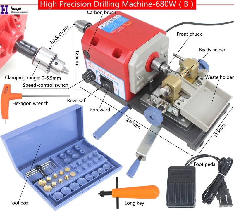 NEW! RED Stone Pearl Drilling Machine Jewelry Making Equipments Beading Polishing Tools 680W Powerful Amber Holing Machine