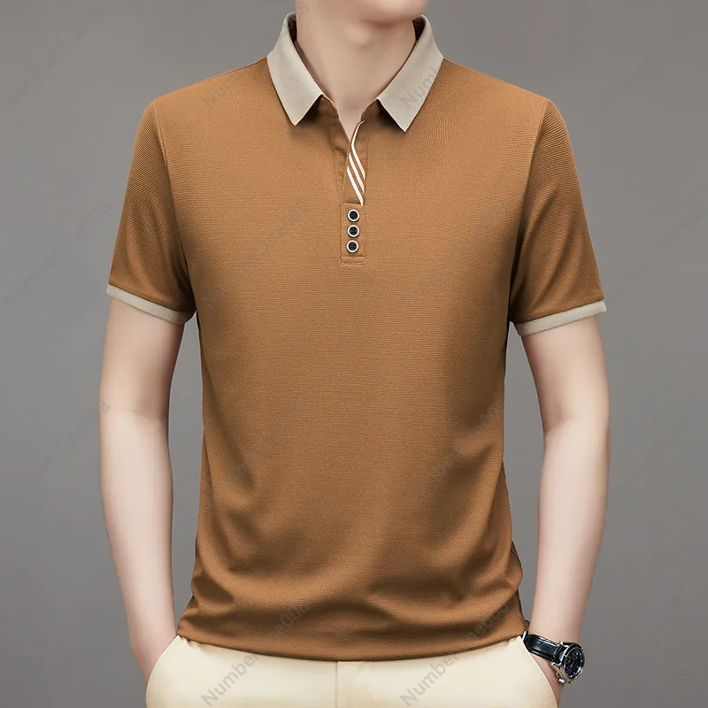 Polo Shirt Short Sleeve Men's Summer Waffle Contrasting Color Scissor Neck Men's Fashion Casual T-Shirt Top