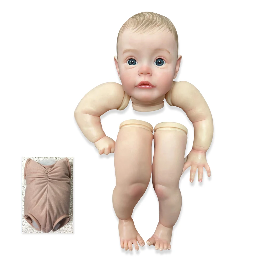 

24inch Already Painted Reborn Kits Sue-sue Awake 3D Painting Lifelike Baby with Visible Veins Cloth Body and Eyes Included