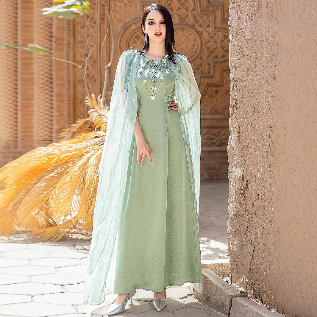 

Green Dress Kaftan Abaya Elegant Women Muslim Dress Cape Morocco Jalabiya Dubai Caftan Evening Islam Jalabiya Marocian Femme New