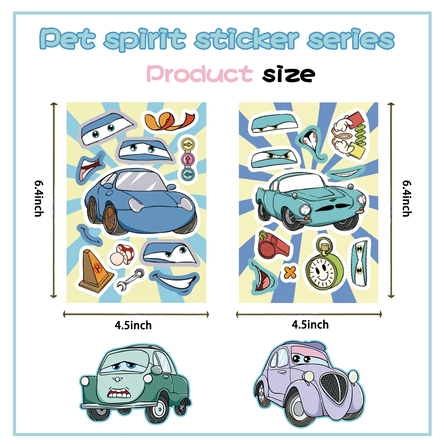 8/16/24pcs Disney Cars Make-a-Face Puzzle Sticker DIY Phone Laptop Luggage Skateboard Graffiti Decals Fun for Kid Gift﻿