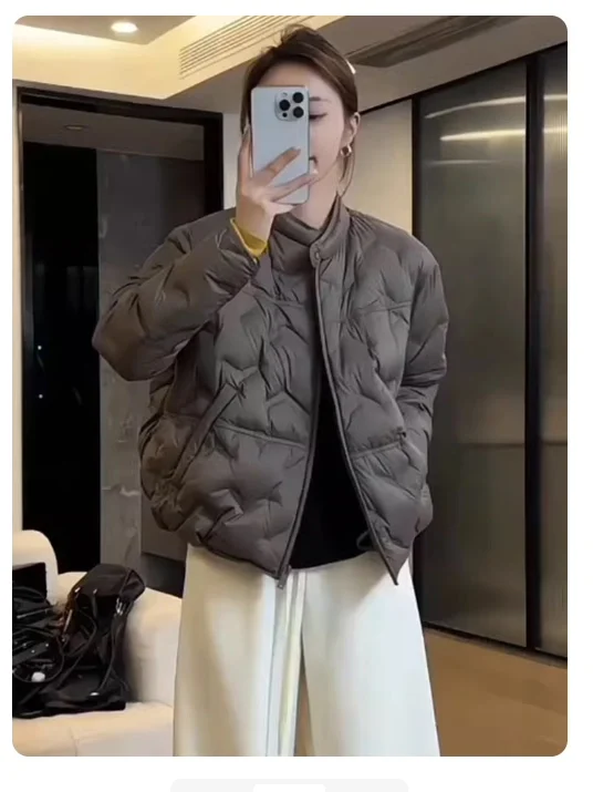 Faionable ort down Jaet Women's Warm Long Sve Loose Lightweight Korean Sle Versatile Cotton Fill Outerwear