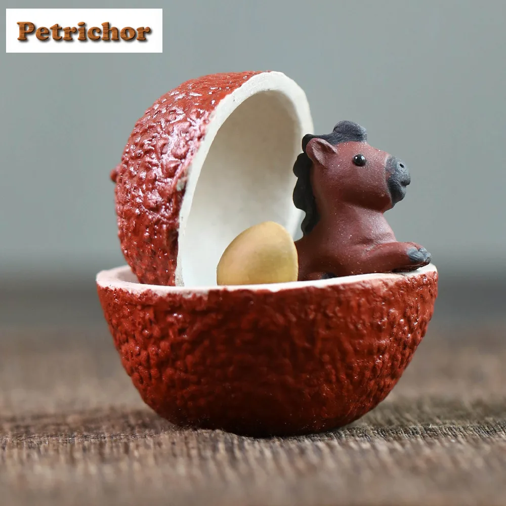 Yixing Purple Clay Wealth Horse Fruit Lychee Tea Pet Luxury Flowerpot Landscaping Tea Figurine Play Toys Tea Statue Ornaments