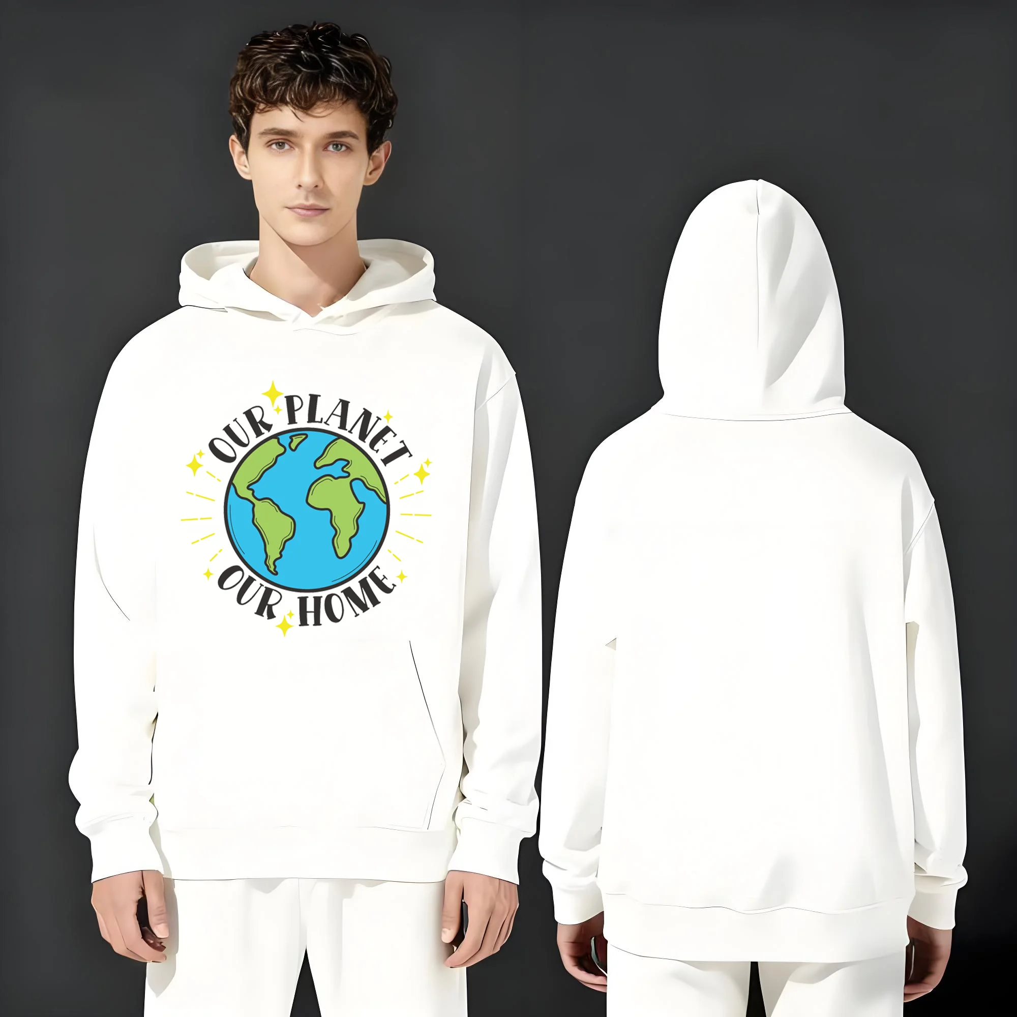 

Новейшая модная и повседневная мужская и женская толстовка с капюшоном в тяжелом весе объемом 330 грамм с модными принтами Земли и букв.