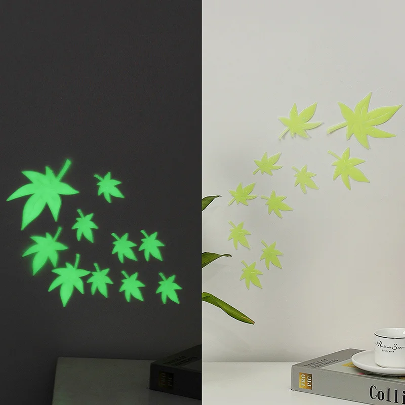 10pcs Luminous Maple Leaf Wall Stickers,Luminous Leaves,Christmas Green Plants Fluorescent Patch,Used for Home Decoration