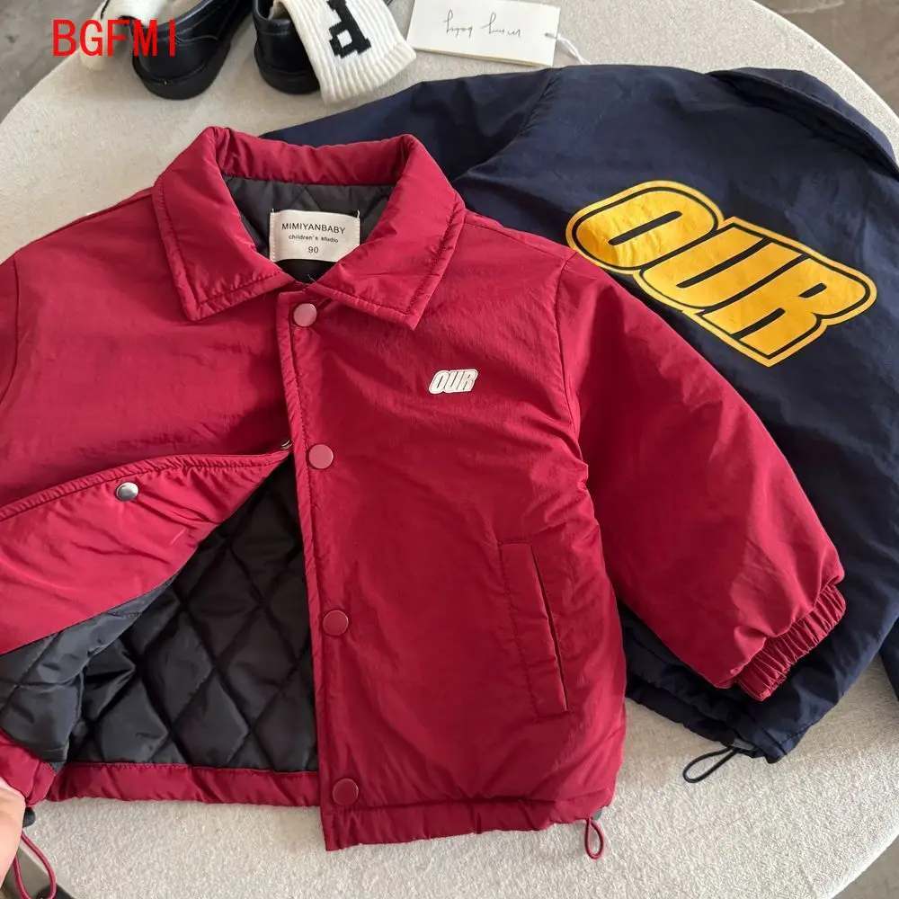 Veste en coton pour enfants, ensemble d'hiver 2025 pour filles et garçons, vêtements d'extérieur rembourrés, tendance, pull de Baseball Double coton, pardessus confortable