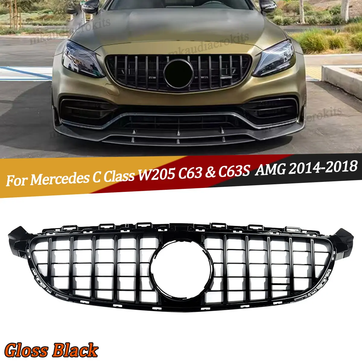 Magickit GTR Front Grill For Mercedes BenzC-Class W205 S205 C205 A205 C63 / C63s ONLY 2014-2018 Gloss Black Car Accessorie Tools